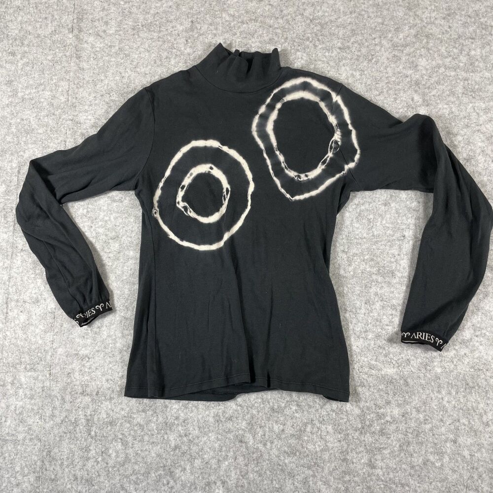 Aries Arise Italy Silk Blend Black Long Sleeve Turtleneck Top w/ Cuffs Women's 3